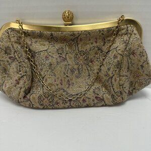 Loft Ann Taylor Tapestry Style Purse Floral Clasp Goldston Filagree Knob
